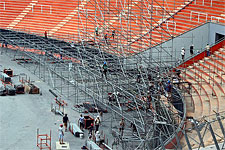 The stage being built up at Santiago de Chile, Estadio Nacional, January 28, 2016
