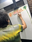 Ronnie drawing the setlist for tonight! Desert Trip, Coachella, October 7, 2016