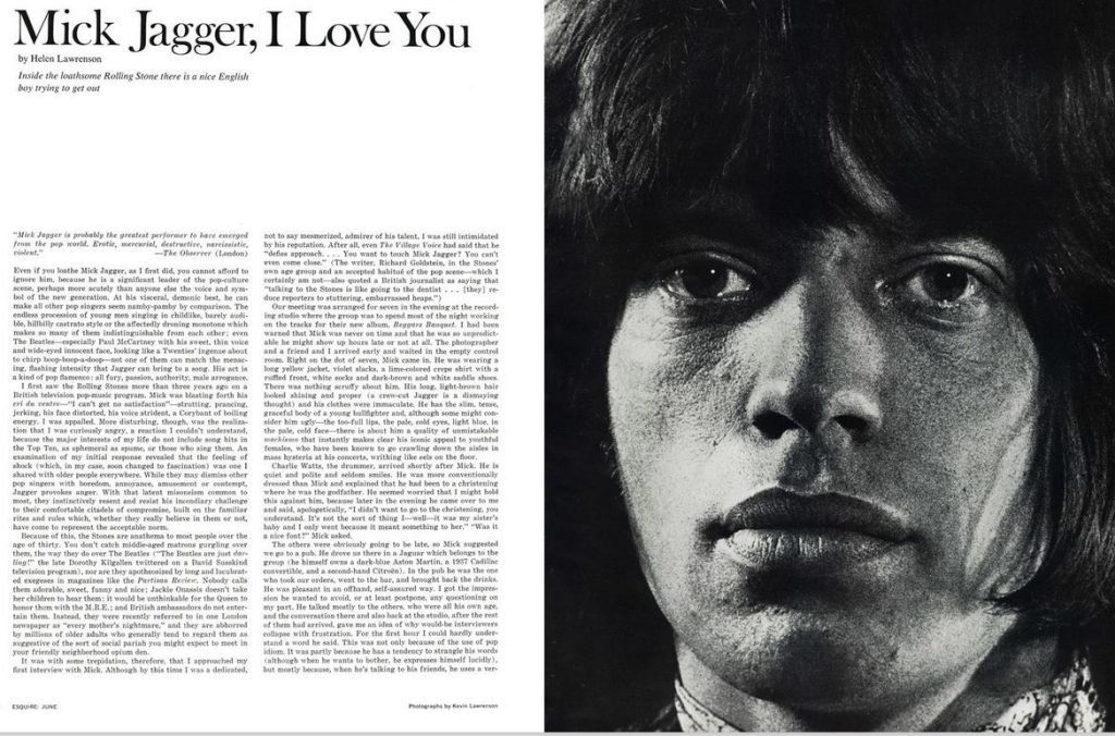 Esquire - Mick Jagger, I Love You June 1 1969 Helen Lawrenson 