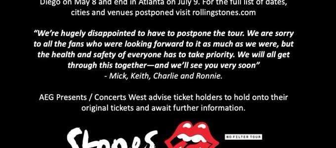 Due to Corona virus: Rolling Stones tour is postponed