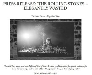 Press Release: 'The Rolling Stones – Elegantly Wasted' The Lost Photos of Spanish Tony